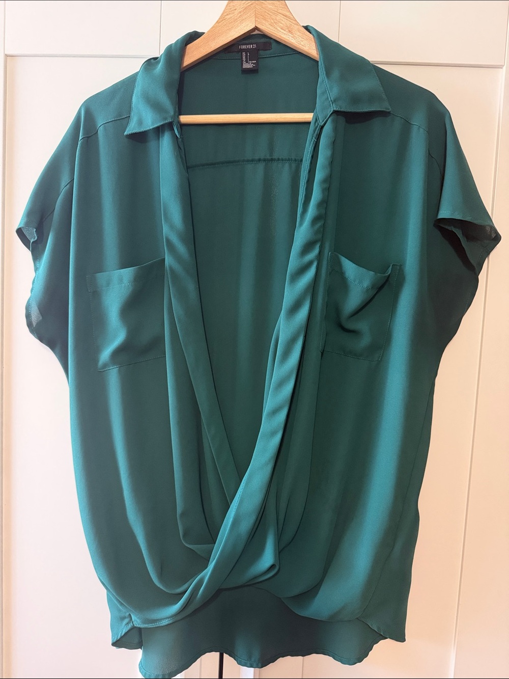 Forever 21 Green Draped Front Blouse - Women's Top